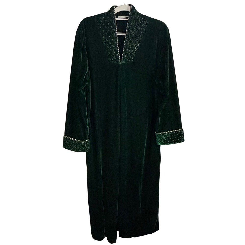 Adonna Velvet Quilted Trim House Coat Robe 1/2 Zip Women Large Emerald Green